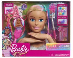 Barbie Głowa do Czesania Stylizacji Brokatowe Włosy Wizaż 30 cm., 21el