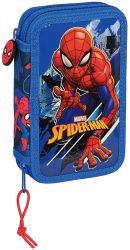 Piórnik Spiderman z Wyposażeniem Dwukomorowy 2 Komory Pisaki Kredki 28 el.
