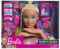 Barbie Deluxe głowa do Stylizacji Czesania  Rainbow Tęczowe Włosy